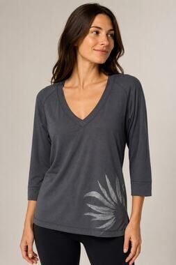 Icebreaker Pure Merino 150 Women’s V-Neck Top Gray Leaf Print XL